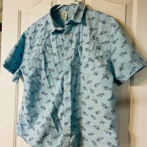 Ocean Adventure Blue Shark Print Button Down Shirt